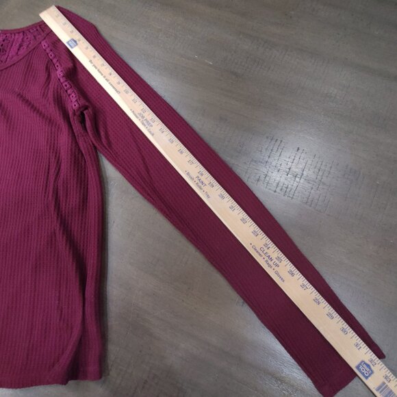 Lucky Brand Shirt Womens XL Boho Thermal Waffle Knit Lace Back Tulip Hem Red - Picture 10 of 10